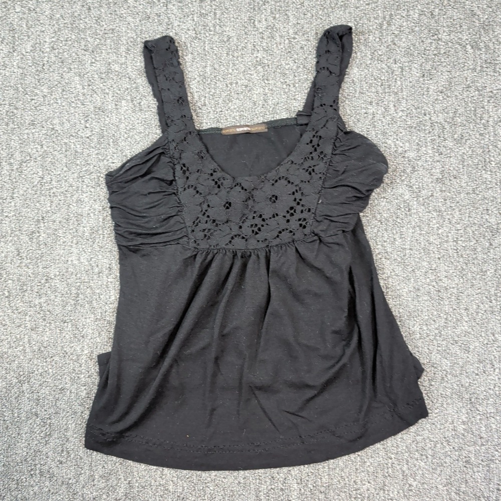 Soprano Y2K Babydoll Tank Top Large Black Lace Trim Empire Waist Coquette Boho